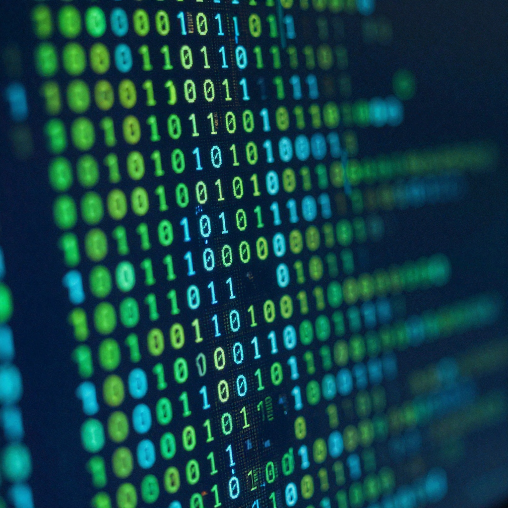 Encrypted code and binary close-up
